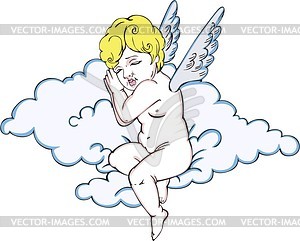 Angel sleeping on a cloud - vector clipart