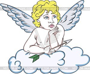 Cupid with an arrow on a cloud - vector clipart