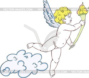 Angel with a torch and on a cloud - vector clipart