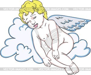 Angel sleeping on a cloud - vector clip art