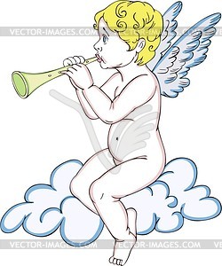 Angel troubadour on a cloud - vector clipart