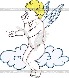 Surprised angel on a cloud - vector clipart