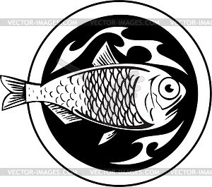 Round fish tattoo - vector image