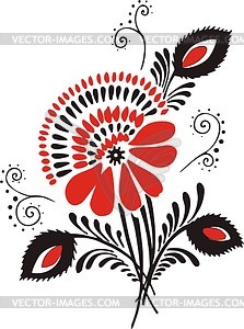 Slavic red & black flower pattern - vector image