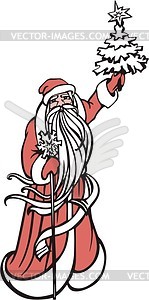 Santa Claus with stick and little Cristmas tree  - vector clipart