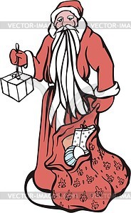Santa Claus Giving out Christmas gifts - vector clipart