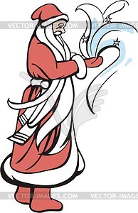 Santa Claus making a snowstorm - vector clipart