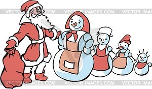 Santa Claus and snowmen family - vector clipart