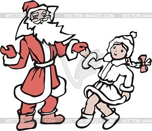 Santa Claus dancing with Snow Maiden - vector clipart