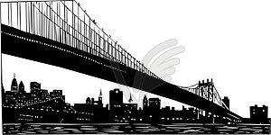 New York skyline view under the bridge - vector clipart