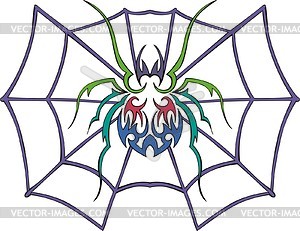 Symmetrical spider & web tattoo - vector image