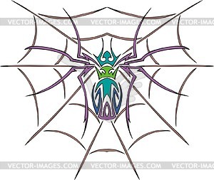 Symmetrical spider & web tattoo - color vector clipart