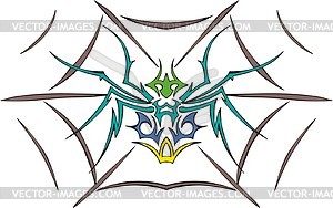 Symmetrical spider & web tattoo - vector clipart