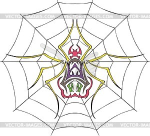 Symmetrical spider & web tattoo - vector image