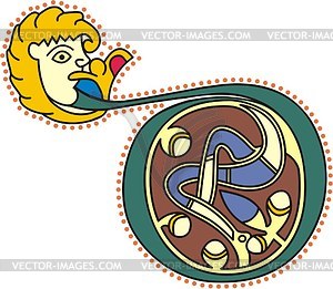 Celtic initial letter D formed by man - vector clipart