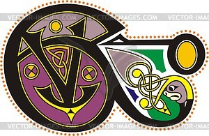 Celtic initial letters EV - vector clipart