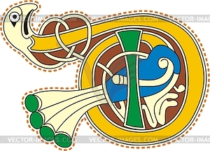 Celtic initial letter D with bird - vector clipart