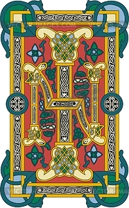 Celtic decorated page (medieval Gospel manuscript) - vector clipart