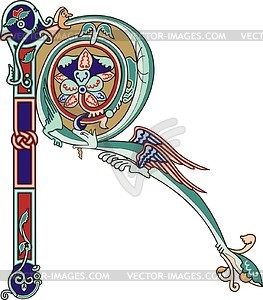 Medieval initial letter R - vector clipart