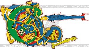 Celtic initial letter E and fish - vector clipart