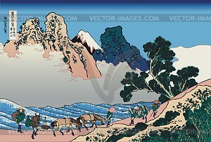 Hokusai. The back of Fuji from the Minobu river - vector clipart