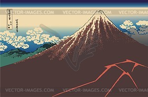 Hokusai. Rainstorm Beneath the Summit - vector clipart