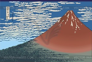 Hokusai. South Wind, Clear Sky (or Red Fuji) - vector clipart