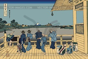 Hokusai. Sazai hall - Temple of Five Hundred Rakan - vector clipart