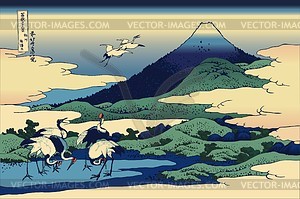 Hokusai. Umegawa in Sagami Province - vector clipart