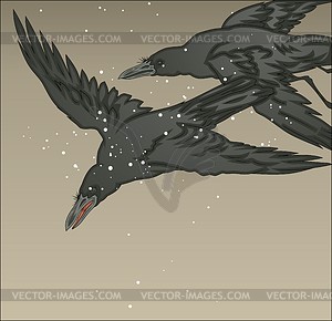 Crows in snow (by Biho) - vector clipart