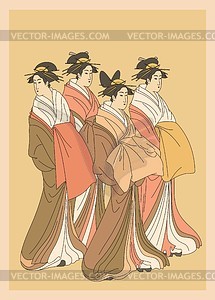 Japanese courtesans  (by Eishi) - vector clipart