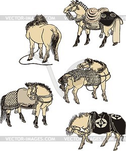 Horses (Hokusai's manga) - vector clipart