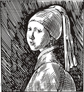 Girl with a Pearl Earring; by J. Vermeer - vector clipart