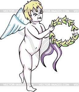 Angel with wreath - vector image