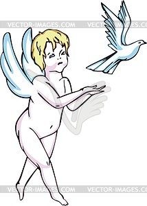Angel and pigeon - vector clipart
