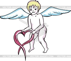 Angel with heart formed by ribbon - vector clip art