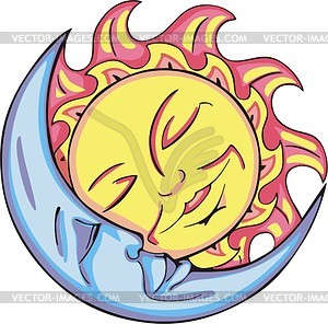 Sleeping moon and solar design - vector clipart