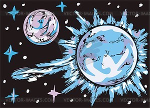 Blue star and planet - vector clipart