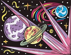 Space landscape with three planets - vector clipart