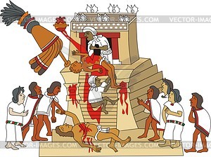 Человеческое жертвоприношение у ацтеков с вырезанием сердца - векторный клипарт
