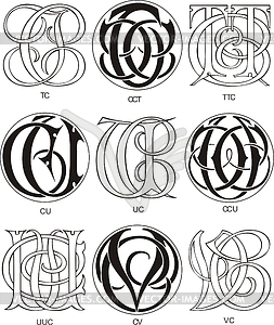 Monograms CT - CV - vector clipart