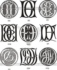 Monograms DD - DF - vector clipart