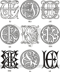 Monograms EJ - EL - vector clipart