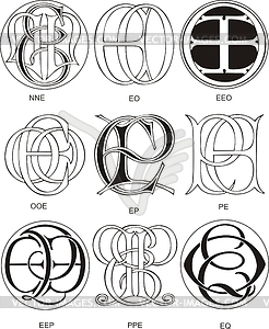 Monograms ENN - EQ - vector clipart