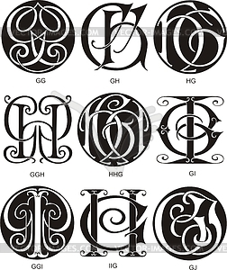 Monograms GG - GJ - vector clipart