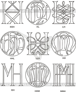 Monograms HK - HM - vector clipart