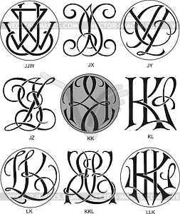 Monograms JWJ - KL - vector clipart