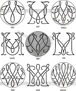 Monograms MU - MW - vector clipart