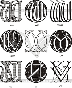 Monograms UW - VV - vector clipart