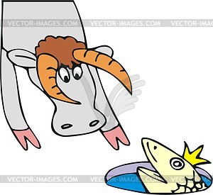 Ox and fish - vector clipart